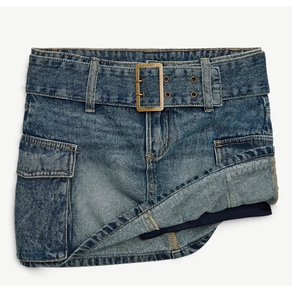 Justice Girls Denim Cargo Skort with Belt Blue Wash Utility Skirt Size 16 NWT